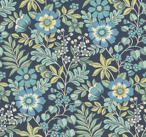 Voysey Navy Floral Wallpaper by A-Street Prints