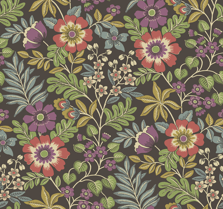 Voysey Brown Floral Wallpaper by A-Street Prints Revival Covers about 60.8 square feet 27-in by 27-ft long roll Unpasted 25.25 - Fabric Carolina -