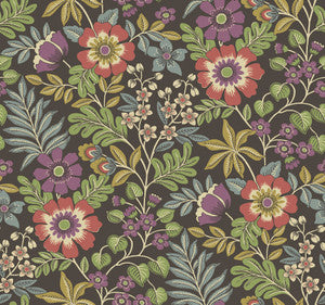 Voysey Brown Floral Wallpaper by A-Street Prints