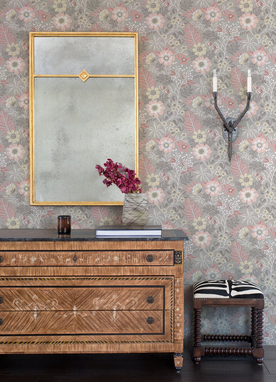 Voysey Pink Floral Wallpaper by A-Street Prints Designer