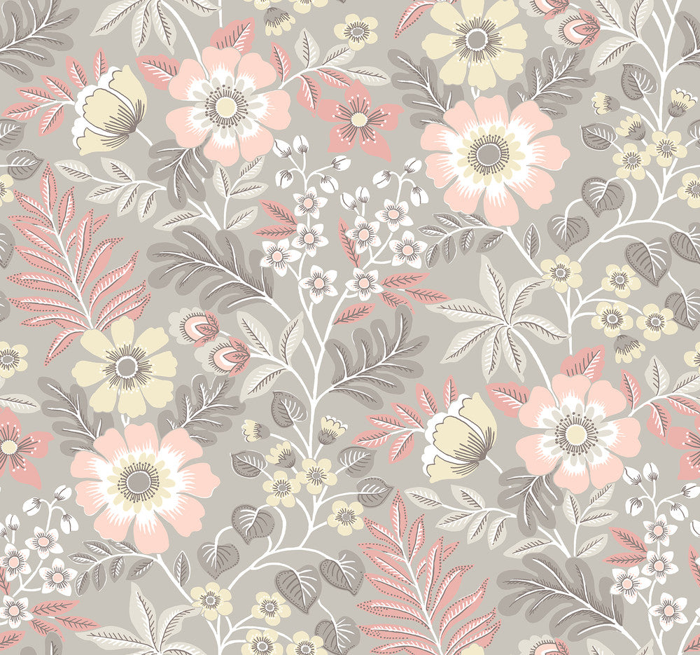 Voysey Pink Floral Wallpaper by A-Street Prints Revival Covers about 60.8 square feet 27-in by 27-ft long roll Unpasted 25.25 - Fabric Carolina -