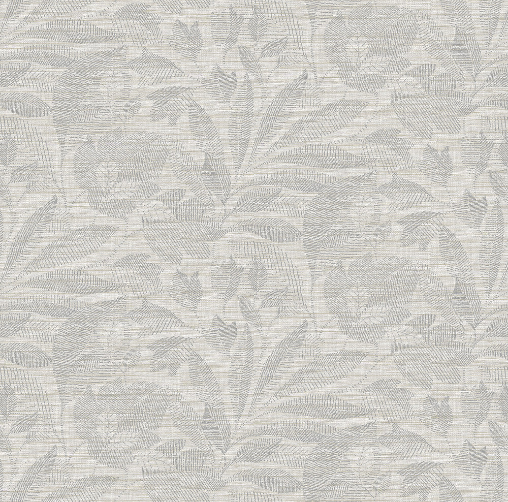 Lei Silver Etched Leaves Wallpaper by A-Street Prints Dimensions Covers about 60.8 square feet 27-in by 27-ft long roll Unpasted 27 - Fabric Carolina -