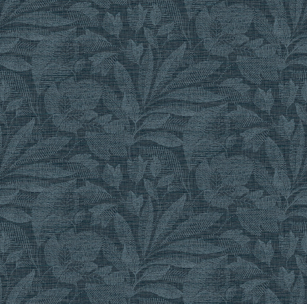 Lei Navy Etched Leaves Wallpaper by A-Street Prints Dimensions Covers about 60.8 square feet 27-in by 27-ft long roll Unpasted 27 - Fabric Carolina -
