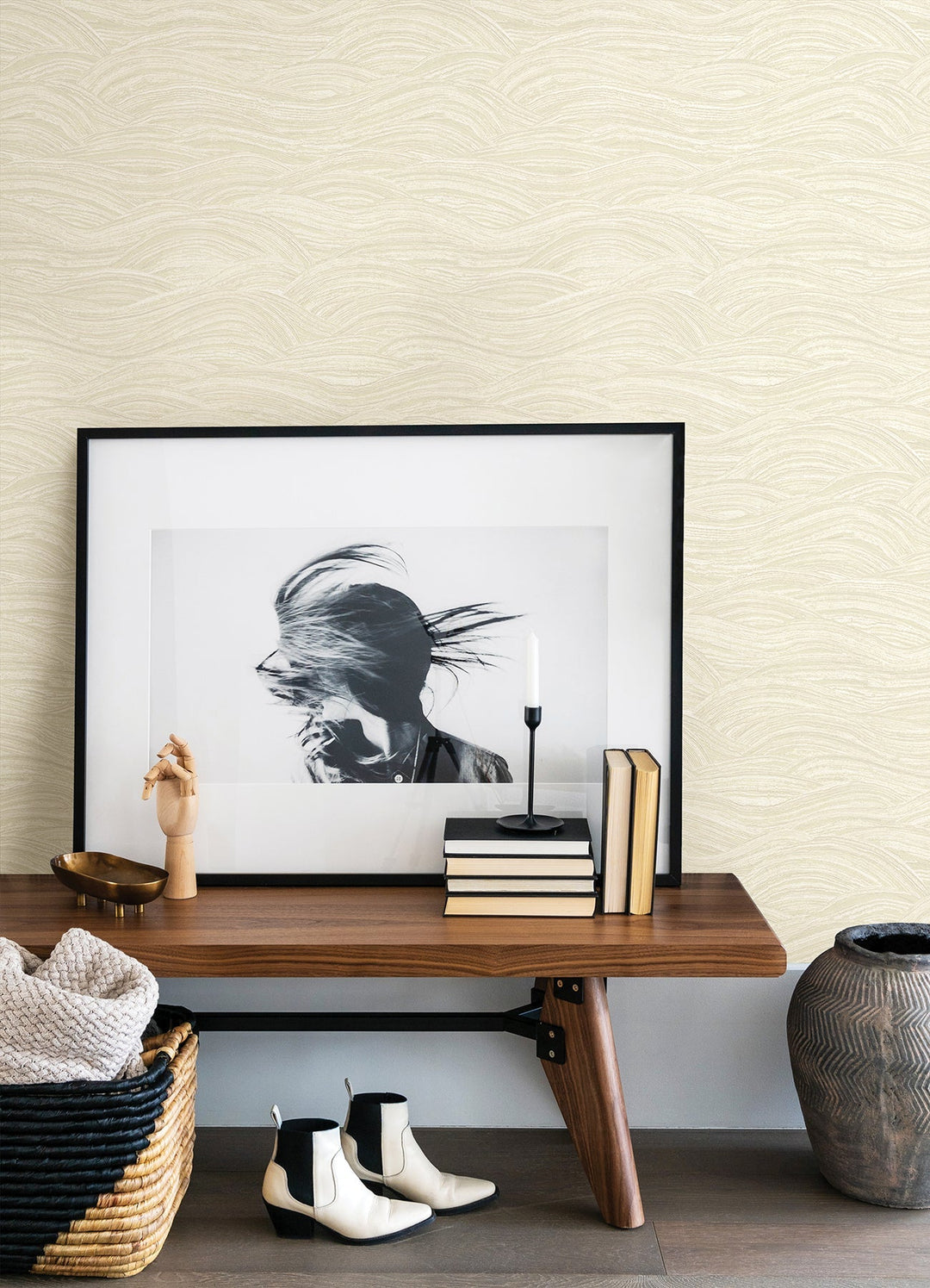 Leith Cream Zen Waves Wallpaper by A-Street Prints Designer