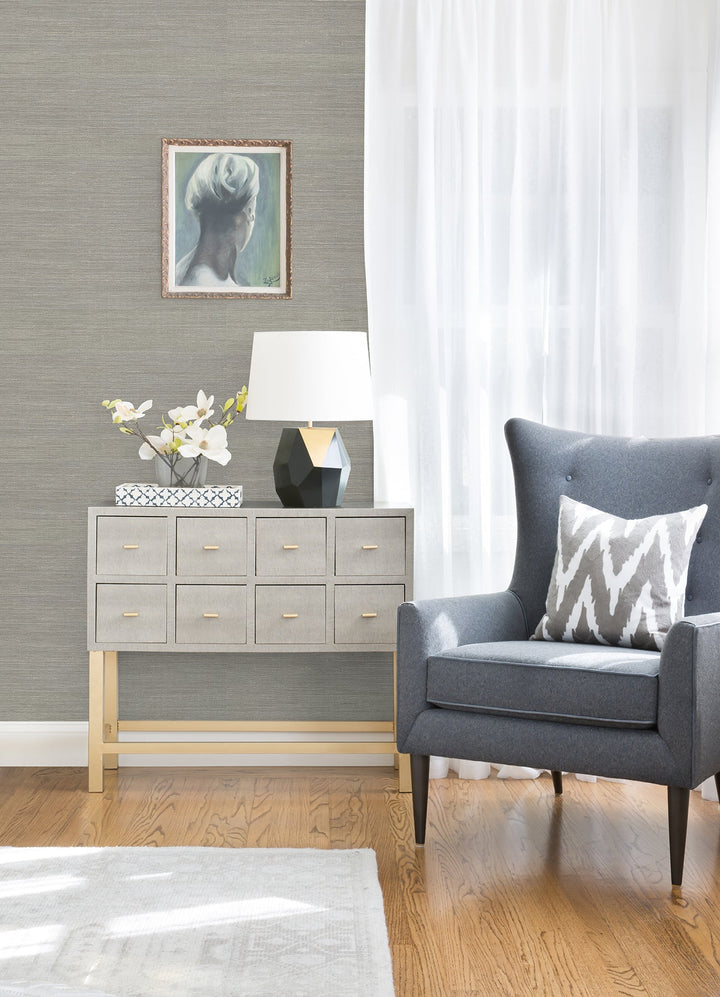 Liaohe Silver Raffia Grasscloth Wallpaper by A-Street Prints Designer