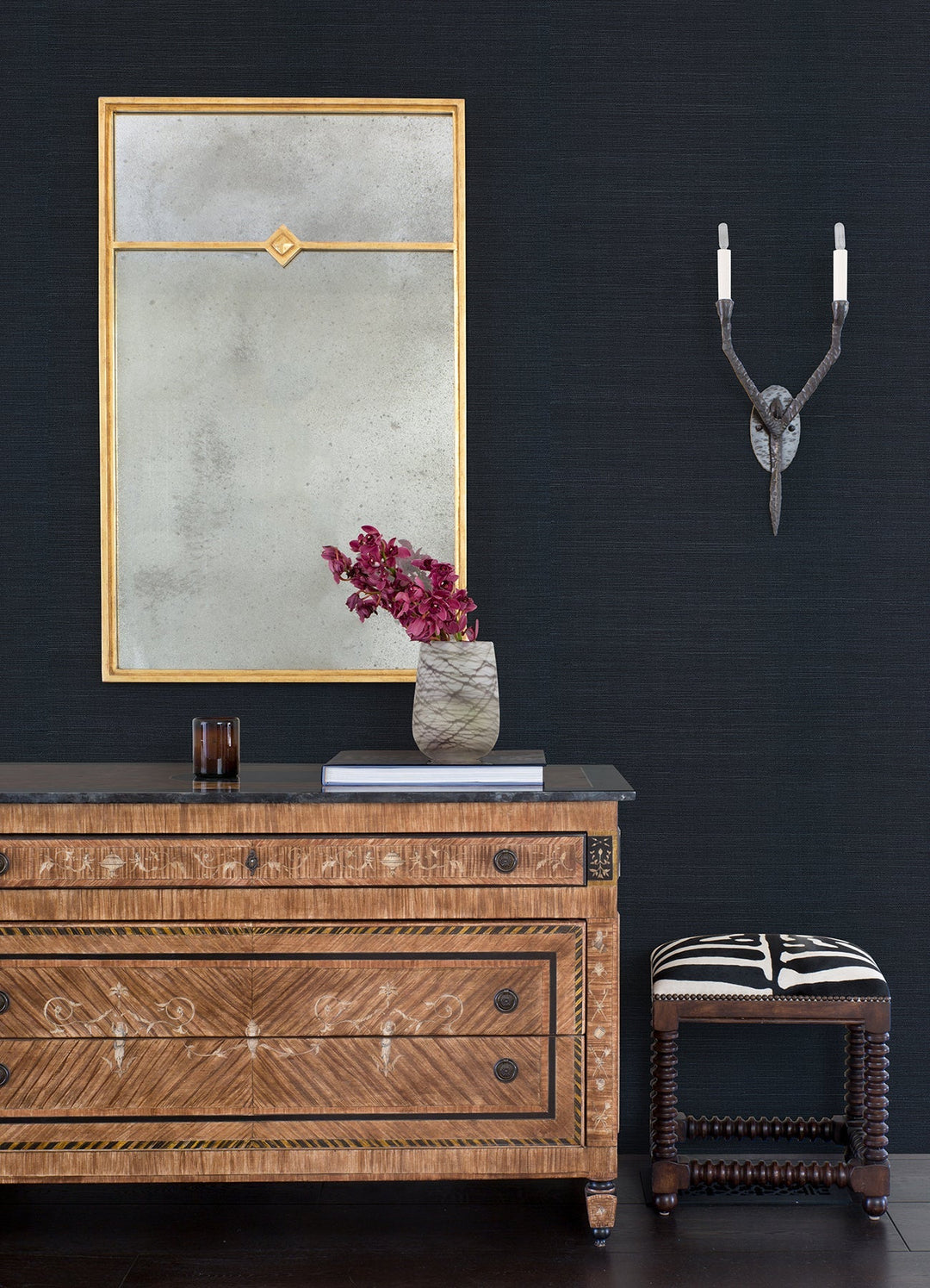 Peninsula Navy Sisal Grasscloth Wallpaper by A-Street Prints Designer