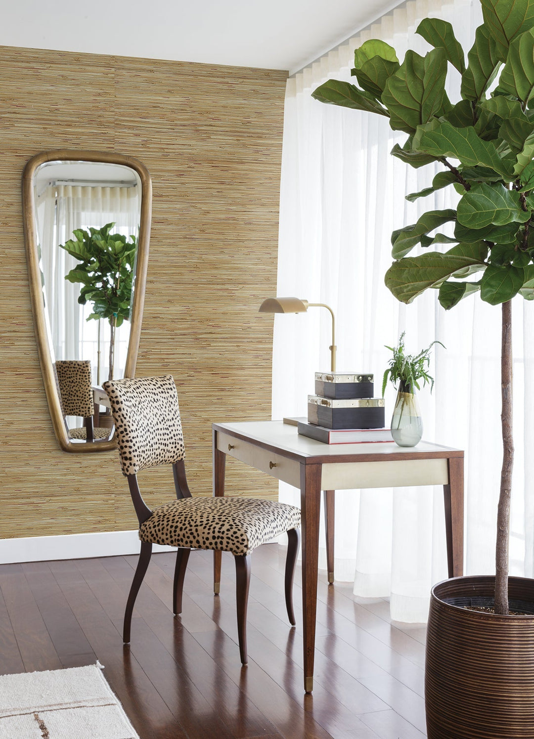 Shuang Light Brown Handmade Grasscloth Wallpaper by A-Street Prints Designer