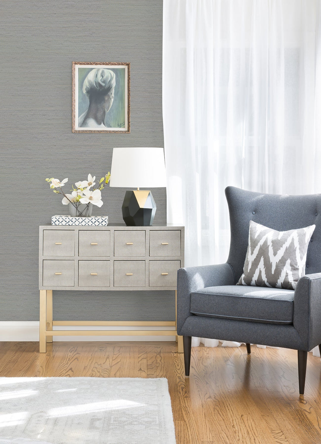 Kira Periwinkle Hemp Grasscloth Wallpaper by A-Street Prints Designer