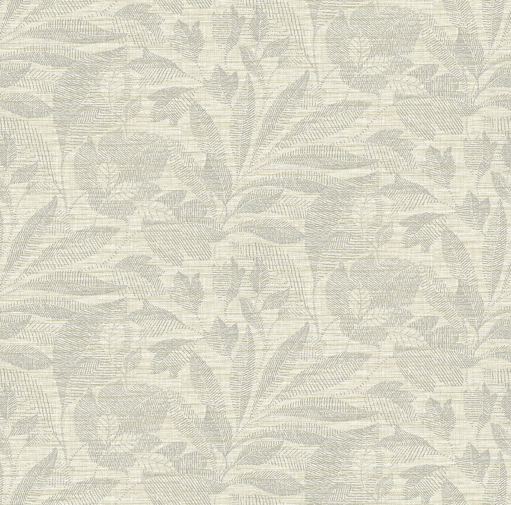 Lei Silver Leaf Wallpaper by A-Street Prints Loom Covers about 60.8 square feet 27-in by 27-ft long roll Unpasted 27 - Fabric Carolina -