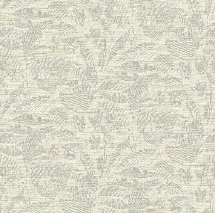 Lei Silver Leaf Wallpaper by A-Street Prints Loom Covers about 60.8 square feet 27-in by 27-ft long roll Unpasted 27 - Fabric Carolina -