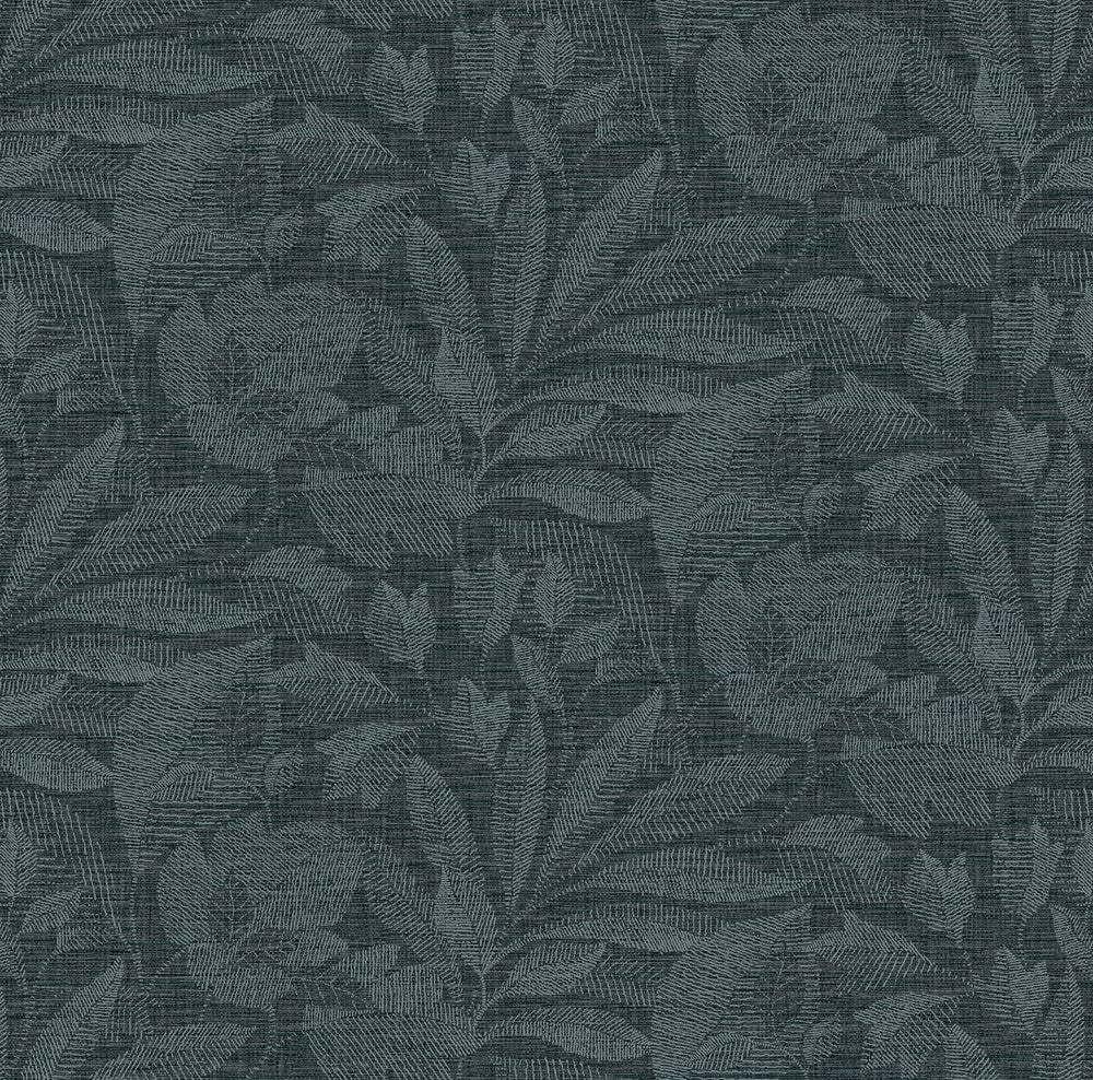 Lei Navy Leaf Wallpaper by A-Street Prints Loom Covers about 60.8 square feet 27-in by 27-ft long roll Unpasted 27 - Fabric Carolina -