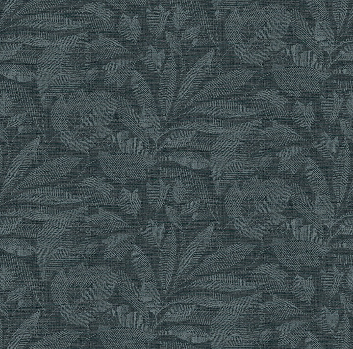 Lei Navy Leaf Wallpaper by A-Street Prints Loom Covers about 60.8 square feet 27-in by 27-ft long roll Unpasted 27 - Fabric Carolina -