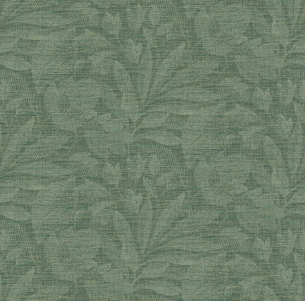 Lei Green Leaf Wallpaper by A-Street Prints Loom Covers about 60.8 square feet 27-in by 27-ft long roll Unpasted 27 - Fabric Carolina -