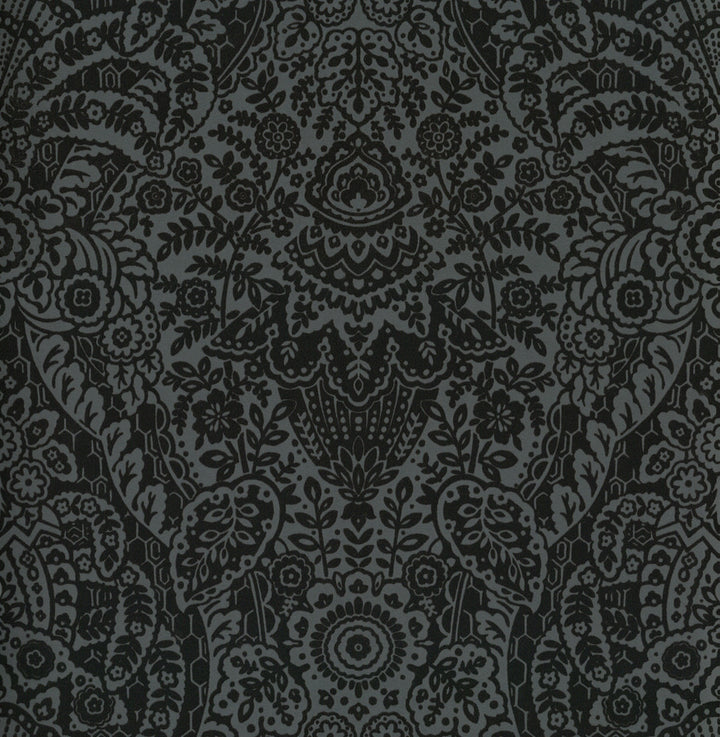 Maris Charcoal Flock Damask Wallpaper by A-Street Prints Daylight Covers about 56.4 square feet 20.5-in by 33-ft long roll Unpasted 21 - Fabric Carolina -