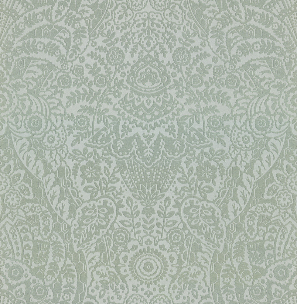 Maris Silver Flock Damask Wallpaper by A-Street Prints Daylight Covers about 56.4 square feet 20.5-in by 33-ft long roll Unpasted 21 - Fabric Carolina -