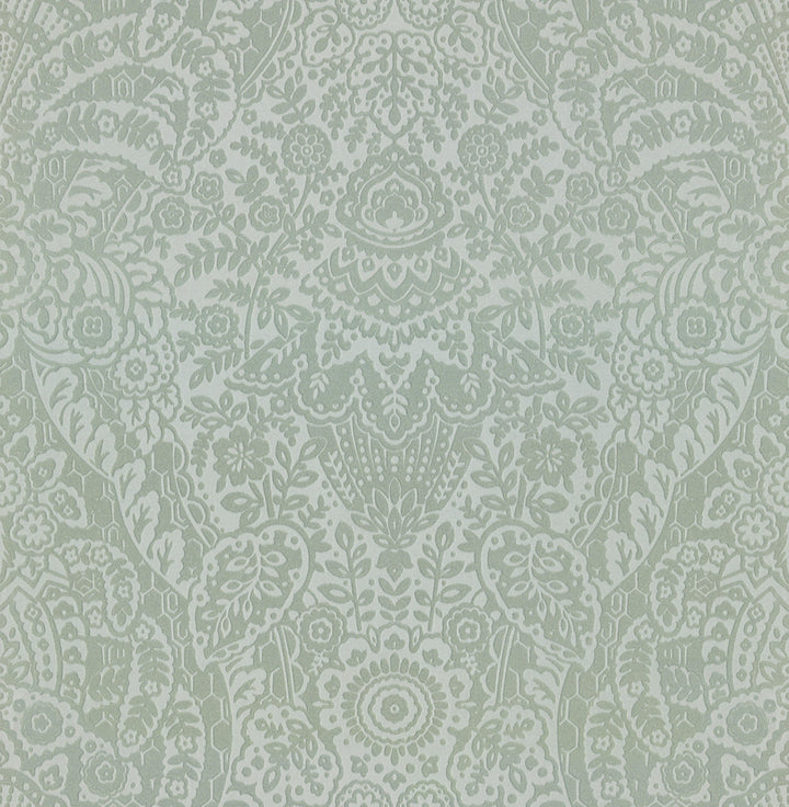 Maris Silver Flock Damask Wallpaper by A-Street Prints Daylight Covers about 56.4 square feet 20.5-in by 33-ft long roll Unpasted 21 - Fabric Carolina -