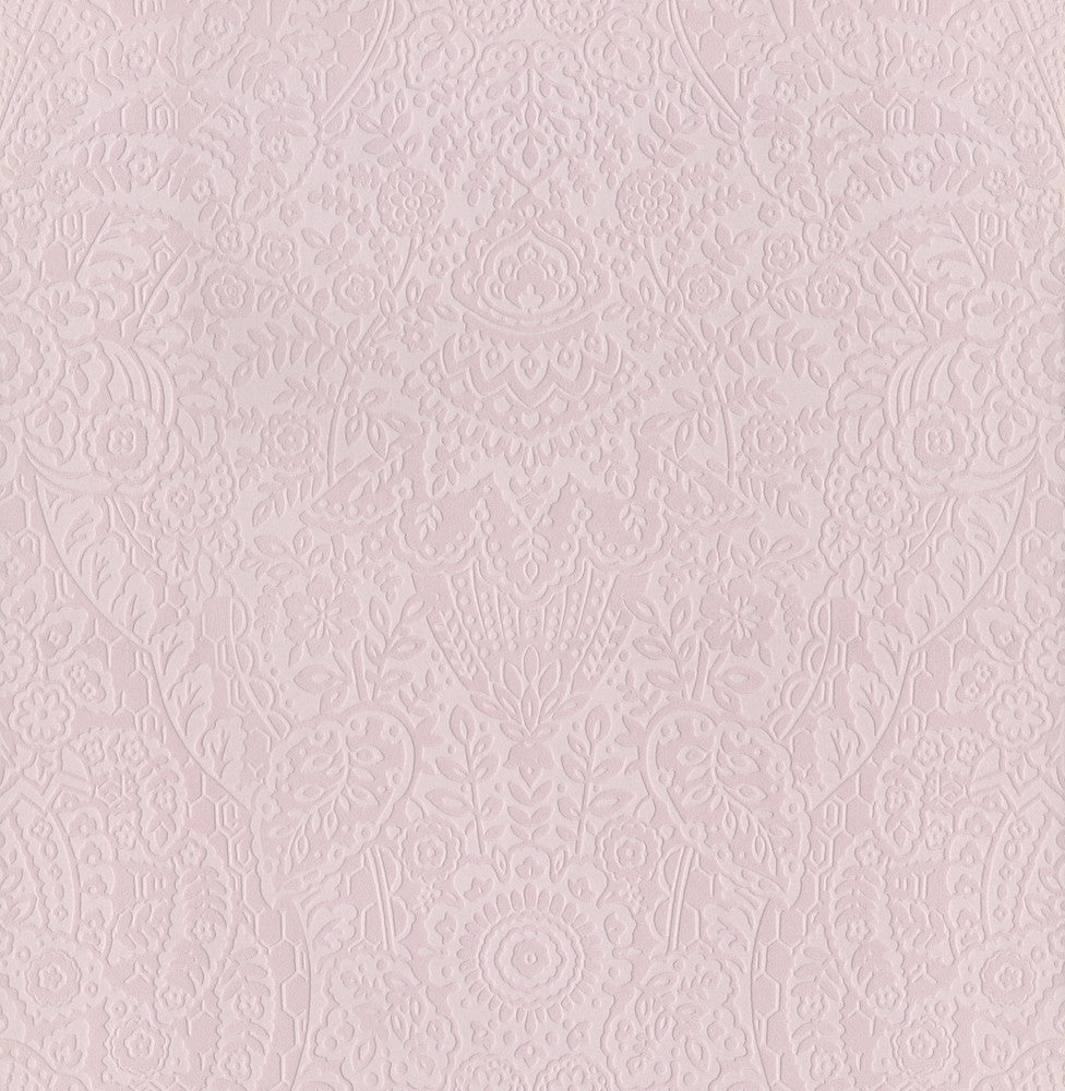 Maris Pink Flock Damask Wallpaper by A-Street Prints Daylight Covers about 56.4 square feet 20.5-in by 33-ft long roll Unpasted 21 - Fabric Carolina -