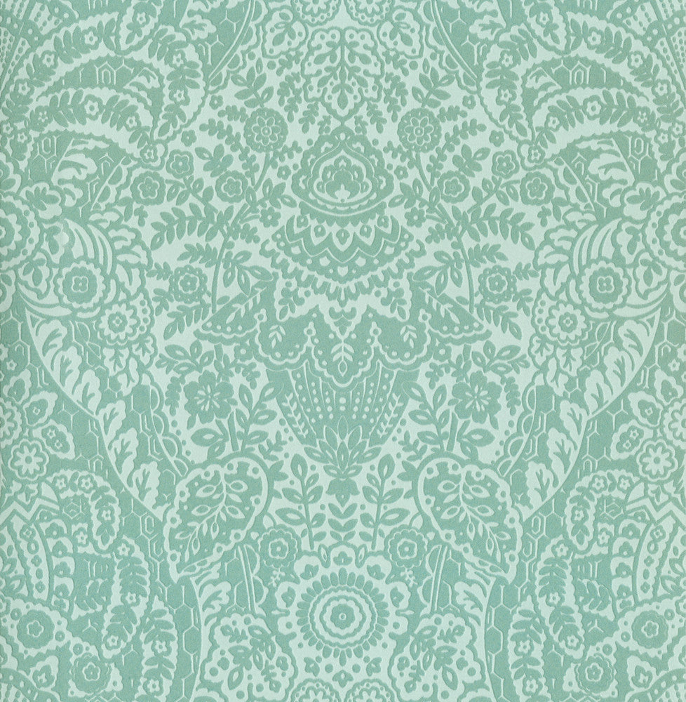 Maris Mint Flock Damask Wallpaper by A-Street Prints Daylight Covers about 56.4 square feet 20.5-in by 33-ft long roll Unpasted 21 - Fabric Carolina -