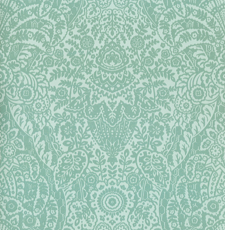 Maris Mint Flock Damask Wallpaper by A-Street Prints Daylight Covers about 56.4 square feet 20.5-in by 33-ft long roll Unpasted 21 - Fabric Carolina -