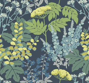 Brie Dark Blue Forest Flowers Wallpaper by A-Street Prints