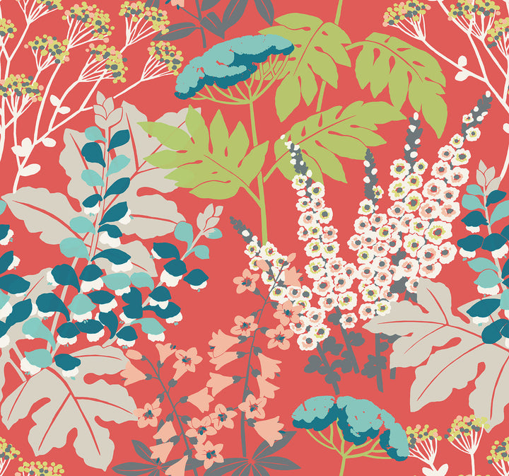 Brie Red Forest Flowers Wallpaper by A-Street Prints Daylight Covers about 60.8 square feet 27-in by 27-ft long roll Unpasted 25.25 - Fabric Carolina -