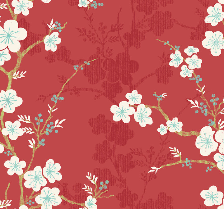 Nicolette Red Floral Trail Wallpaper by A-Street Prints Daylight Covers about 60.8 square feet 27-in by 27-ft long roll Unpasted 25.25 - Fabric Carolina -