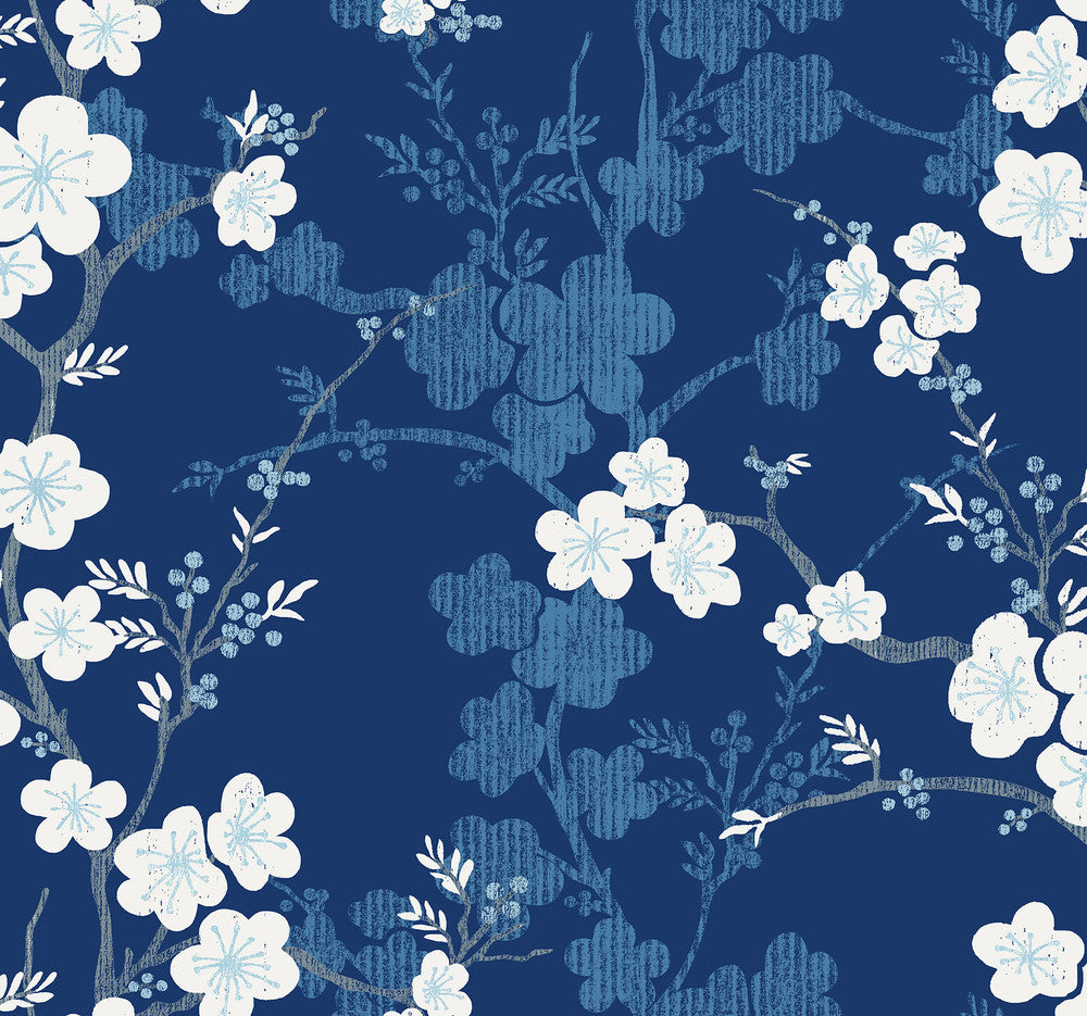 Nicolette Navy Floral Trail Wallpaper by A-Street Prints Daylight Covers about 60.8 square feet 27-in by 27-ft long roll Unpasted 25.25 - Fabric Carolina -