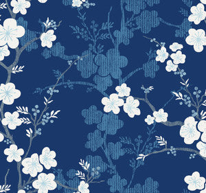 Nicolette Navy Floral Trail Wallpaper by A-Street Prints