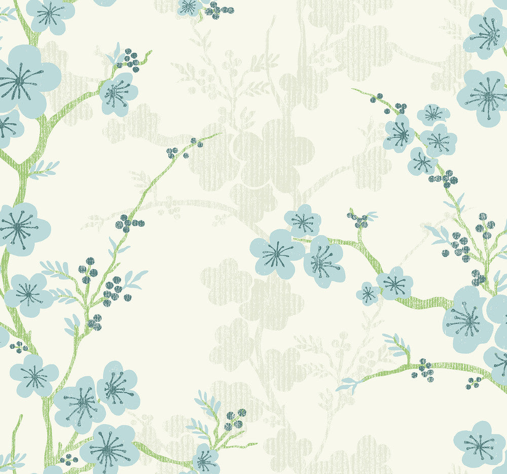 Nicolette Light Blue Floral Trail Wallpaper by A-Street Prints Daylight Covers about 60.8 square feet 27-in by 27-ft long roll Unpasted 25.25 - Fabric Carolina -