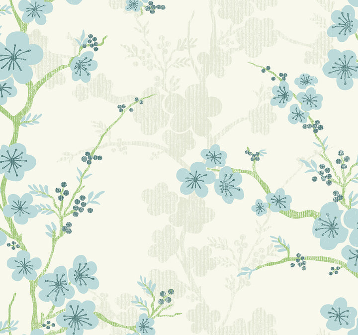 Nicolette Light Blue Floral Trail Wallpaper by A-Street Prints Daylight Covers about 60.8 square feet 27-in by 27-ft long roll Unpasted 25.25 - Fabric Carolina -