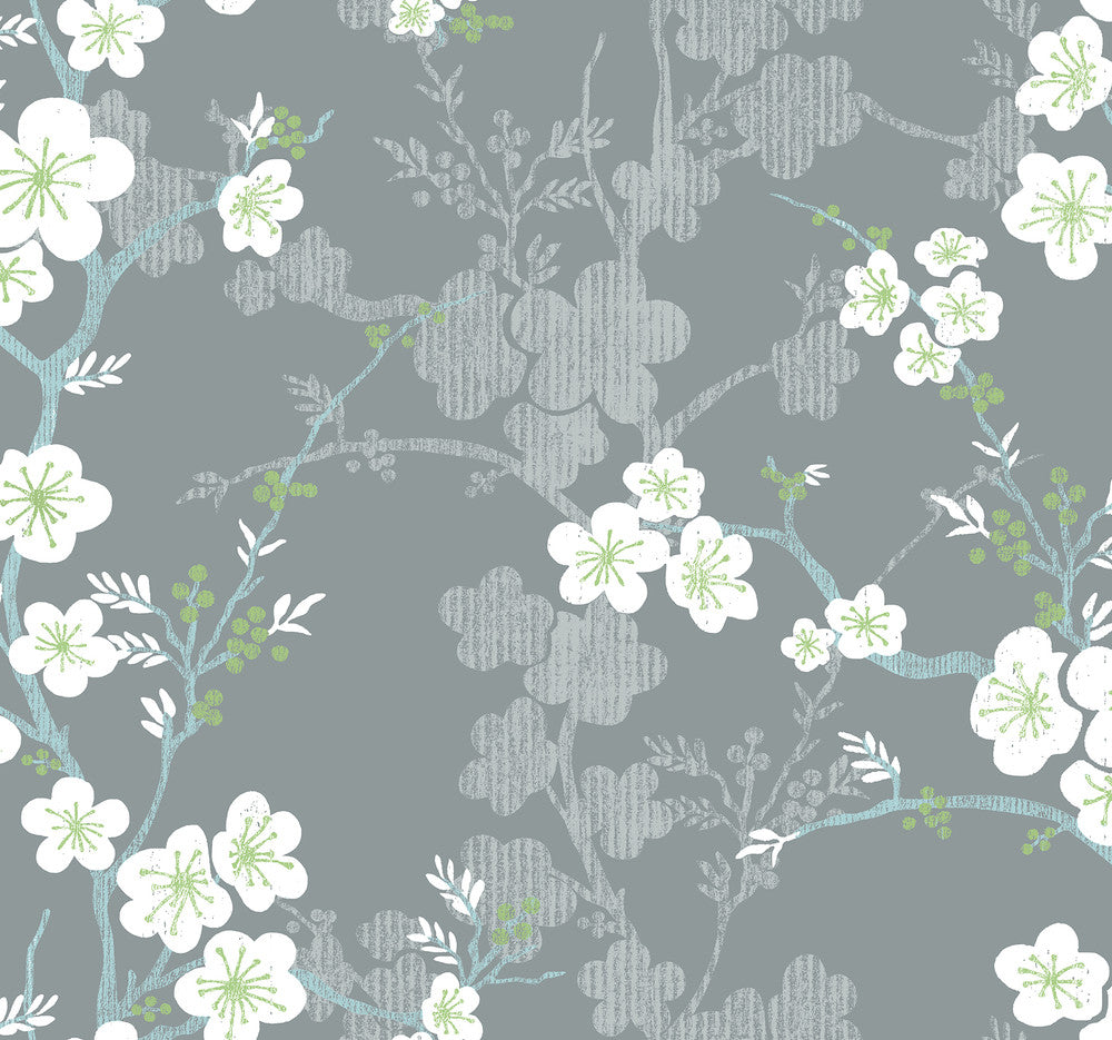Nicolette Grey Floral Trail Wallpaper by A-Street Prints Daylight Covers about 60.8 square feet 27-in by 27-ft long roll Unpasted 25.25 - Fabric Carolina -