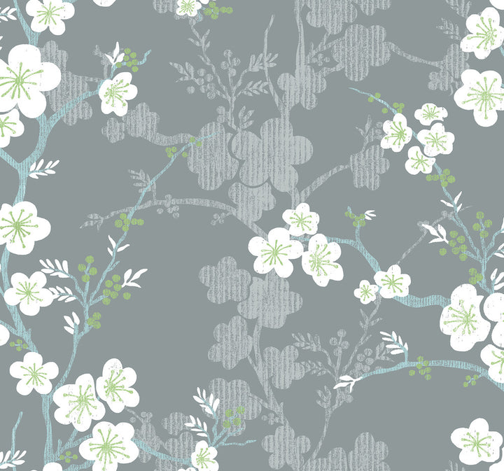 Nicolette Grey Floral Trail Wallpaper by A-Street Prints Daylight Covers about 60.8 square feet 27-in by 27-ft long roll Unpasted 25.25 - Fabric Carolina -