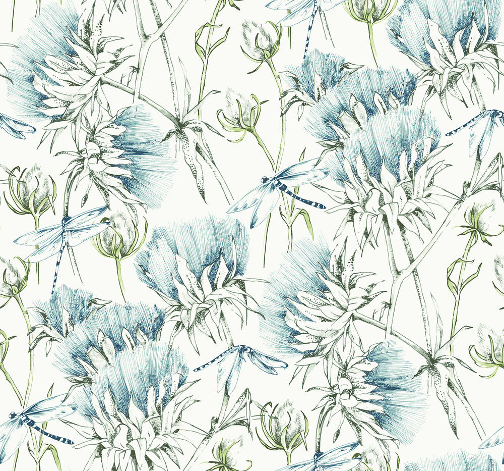 Mariell Teal Dragonfly Wallpaper by A-Street Prints Daylight Covers about 60.8 square feet 27-in by 27-ft long roll Unpasted 25.25 - Fabric Carolina -