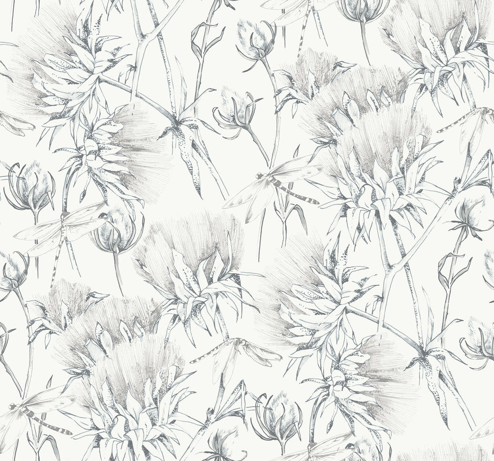 Mariell Grey Dragonfly Wallpaper by A-Street Prints Daylight Covers about 60.8 square feet 27-in by 27-ft long roll Unpasted 25.25 - Fabric Carolina -