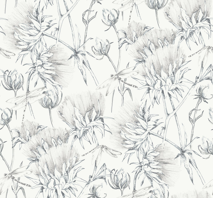 Mariell Grey Dragonfly Wallpaper by A-Street Prints Daylight Covers about 60.8 square feet 27-in by 27-ft long roll Unpasted 25.25 - Fabric Carolina -