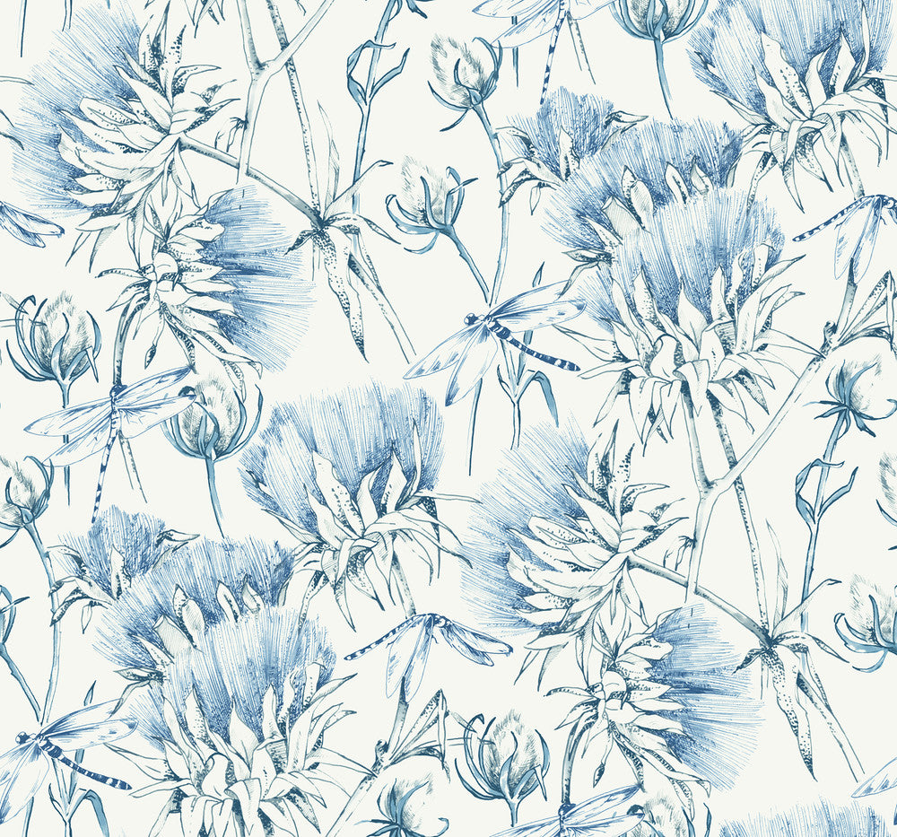 Mariell Blue Dragonfly Wallpaper by A-Street Prints Daylight Covers about 60.8 square feet 27-in by 27-ft long roll Unpasted 25.25 - Fabric Carolina -