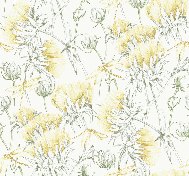 Mariell Gold Dragonfly Wallpaper by A-Street Prints Daylight Covers about 60.8 square feet 27-in by 27-ft long roll Unpasted 25.25 - Fabric Carolina -
