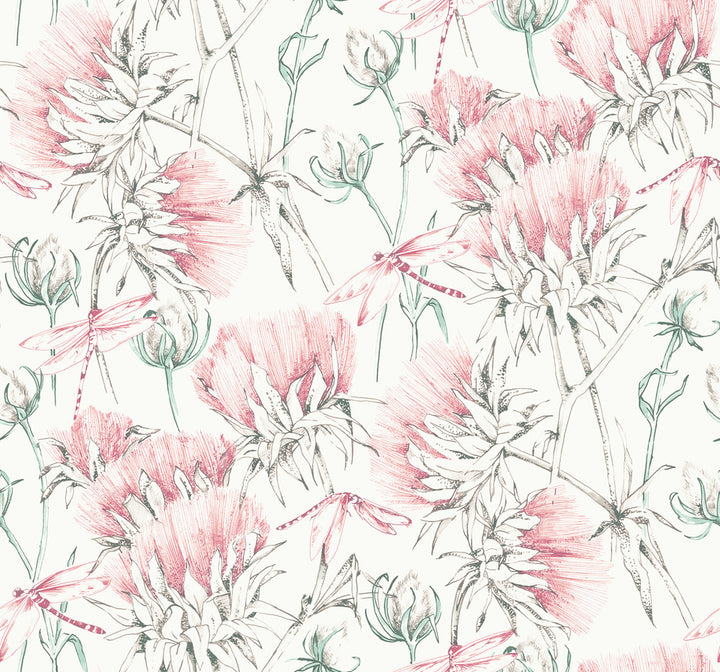 Mariell Pink Dragonfly Wallpaper by A-Street Prints Daylight Covers about 60.8 square feet 27-in by 27-ft long roll Unpasted 25.25 - Fabric Carolina -