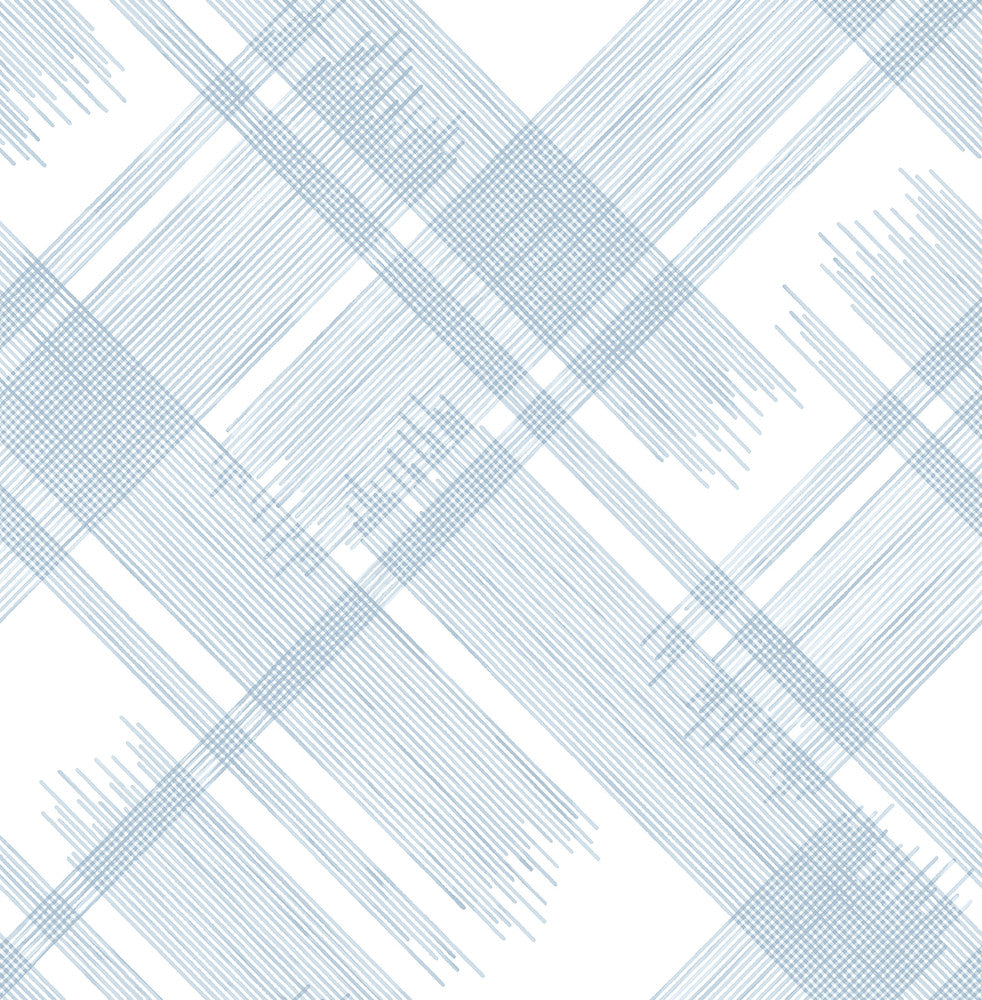 Zag Blue Modern Plaid Wallpaper by A-Street Prints Daylight Covers about 56.4 square feet 20.5-in by 33-ft long roll Unpasted 21 - Fabric Carolina -