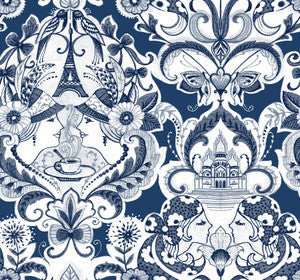 Sadie Navy Parisian Damask Wallpaper by A-Street Prints