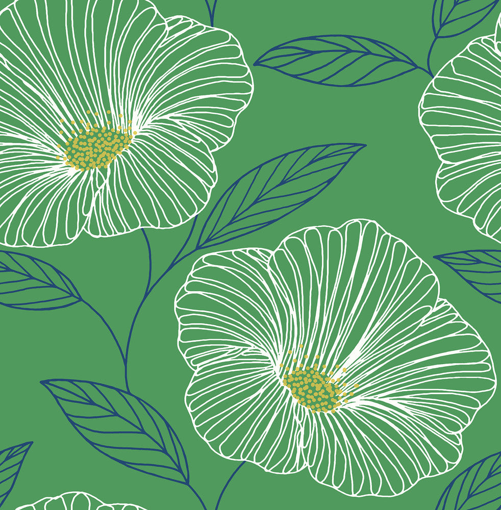 Mythic Green Floral Wallpaper by A-Street Prints Daylight Covers about 56.4 square feet 20.5-in by 33-ft long roll Unpasted 21 - Fabric Carolina -