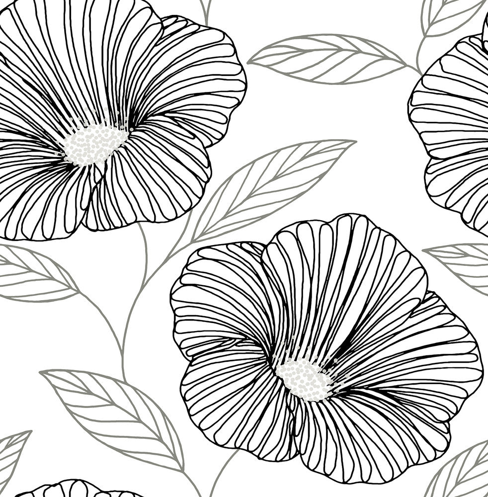 Mythic Black Floral Wallpaper by A-Street Prints Daylight Covers about 56.4 square feet 20.5-in by 33-ft long roll Unpasted 21 - Fabric Carolina -