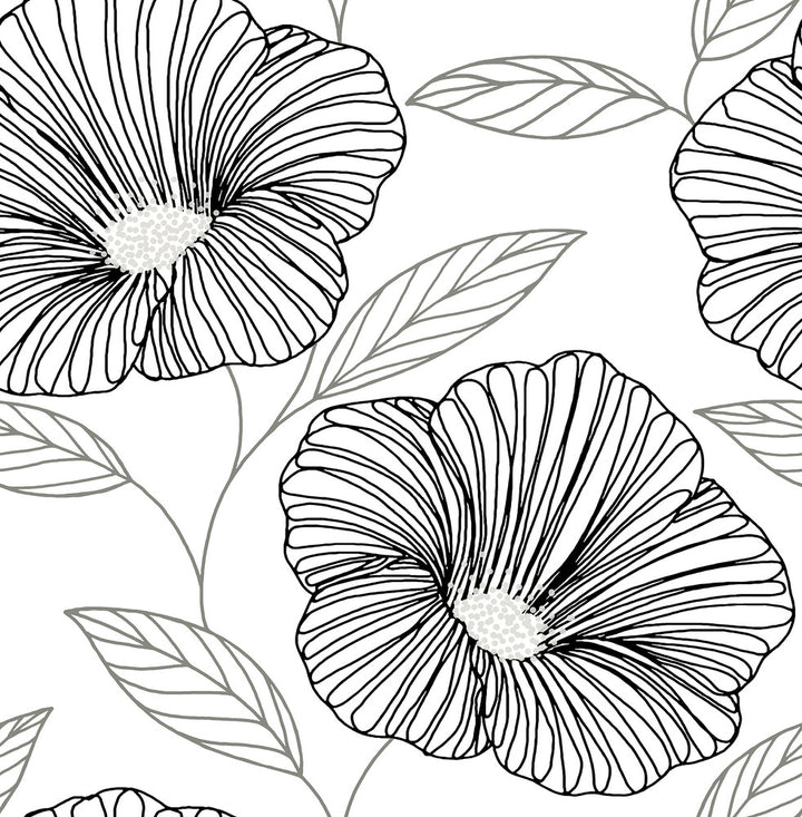 Mythic Black Floral Wallpaper by A-Street Prints Daylight Covers about 56.4 square feet 20.5-in by 33-ft long roll Unpasted 21 - Fabric Carolina -