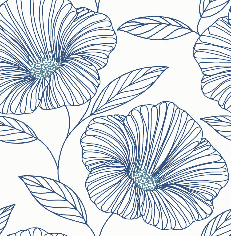 Mythic Blue Floral Wallpaper by A-Street Prints Daylight Covers about 56.4 square feet 20.5-in by 33-ft long roll Unpasted 21 - Fabric Carolina -