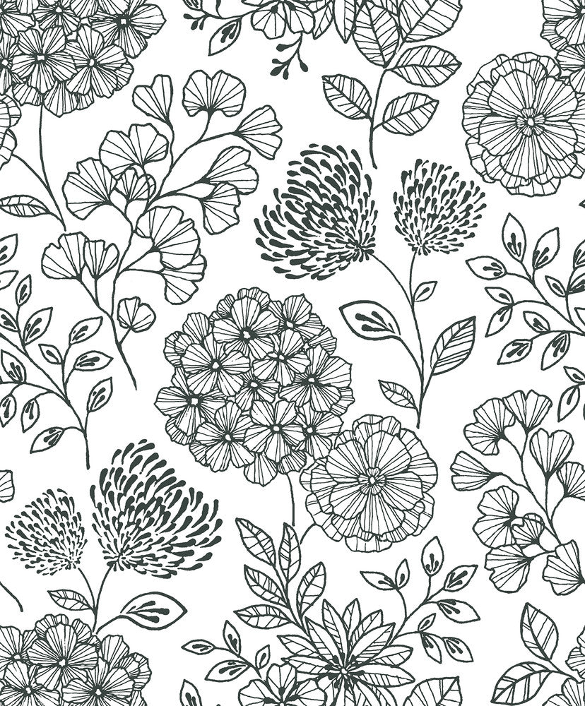 Ada Black Floral Wallpaper by A-Street Prints Scott Living II Covers about 56.4 square feet 20.5-in by 33-ft long roll Unpasted 25.2 - Fabric Carolina -