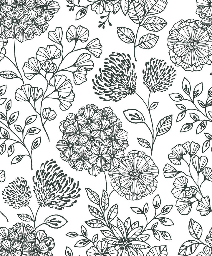 Ada Black Floral Wallpaper by A-Street Prints Scott Living II Covers about 56.4 square feet 20.5-in by 33-ft long roll Unpasted 25.2 - Fabric Carolina -