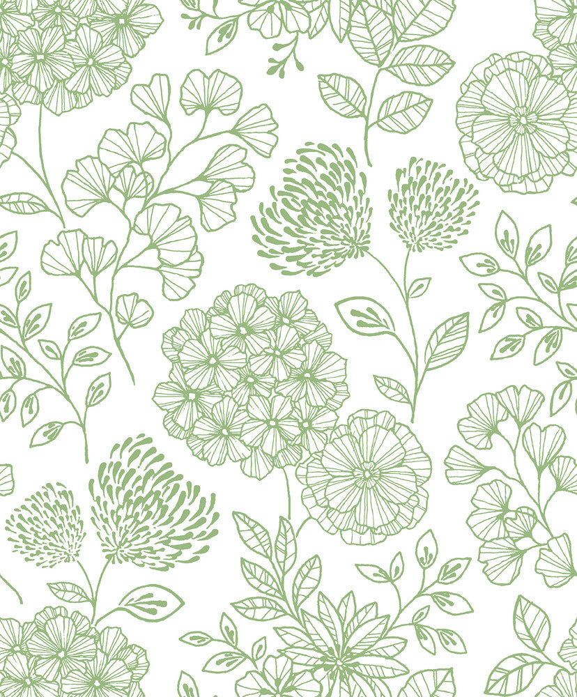 Ada Green Floral Wallpaper by A-Street Prints Scott Living II Covers about 56.4 square feet 20.5-in by 33-ft long roll Unpasted 25.2 - Fabric Carolina -