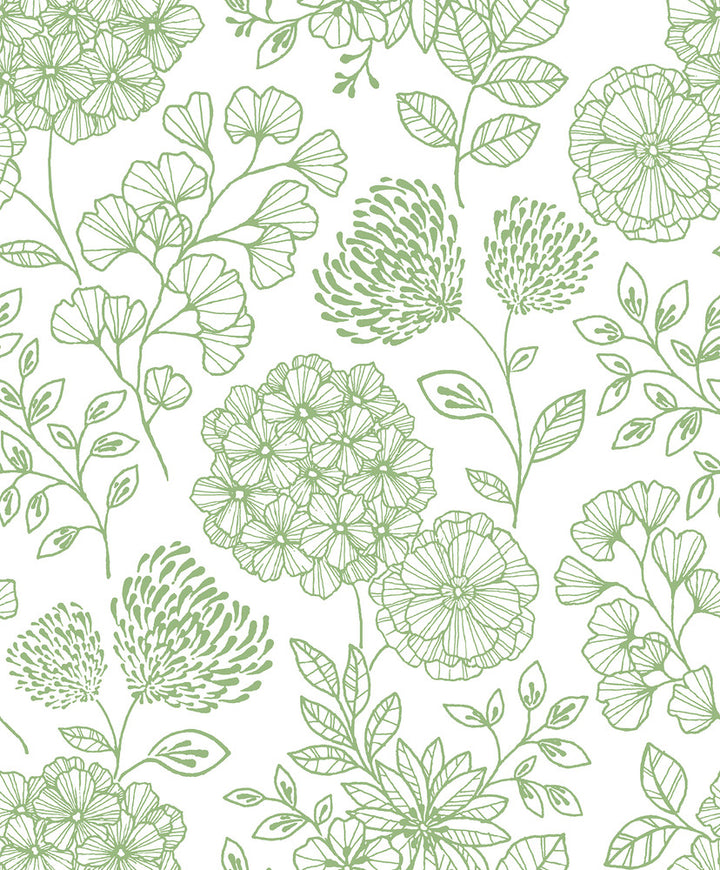 Ada Green Floral Wallpaper by A-Street Prints Scott Living II Covers about 56.4 square feet 20.5-in by 33-ft long roll Unpasted 25.2 - Fabric Carolina -