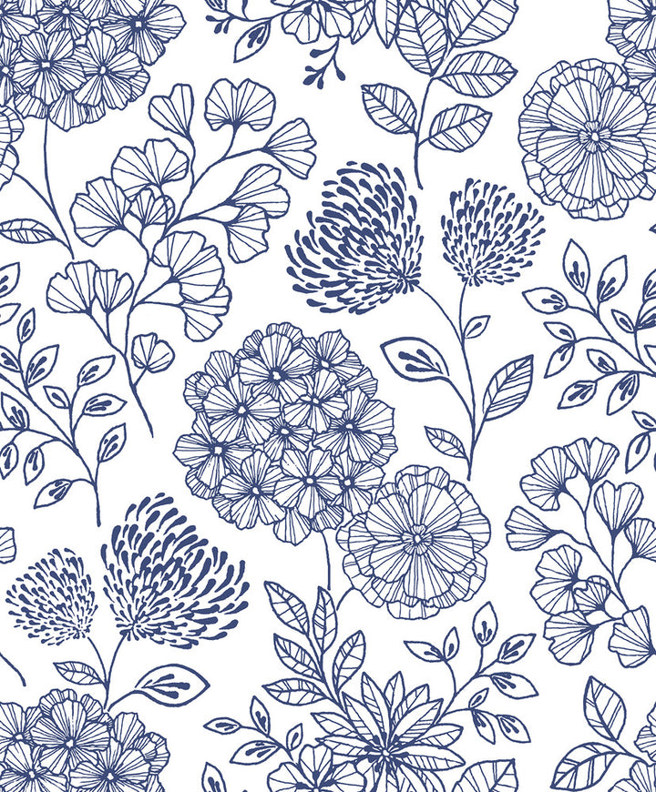Ada Blue Floral Wallpaper by A-Street Prints Scott Living II Covers about 56.4 square feet 20.5-in by 33-ft long roll Unpasted 25.2 - Fabric Carolina -