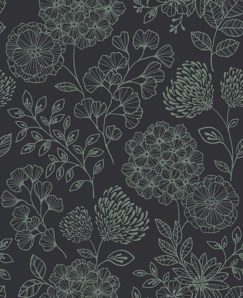 Ada Charcoal Floral Wallpaper by A-Street Prints Scott Living II Covers about 56.4 square feet 20.5-in by 33-ft long roll Unpasted 25.2 - Fabric Carolina -